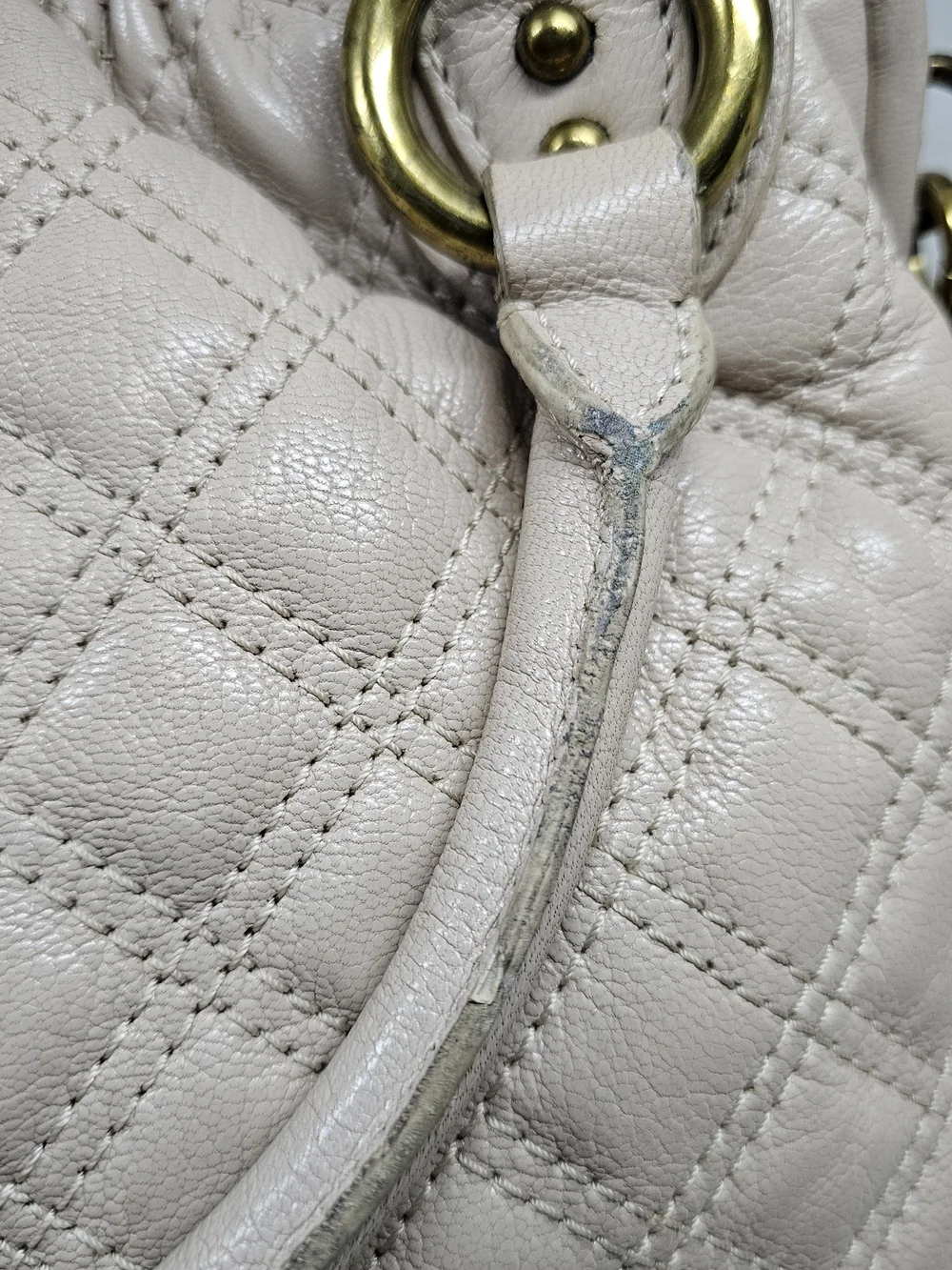 Marc Jacobs Quilted Pale Blush Leather Satchel with Gold Chain